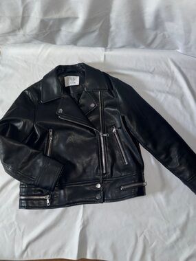 Zara Black Faux Leather Moto Jacket with Silver Hardware
